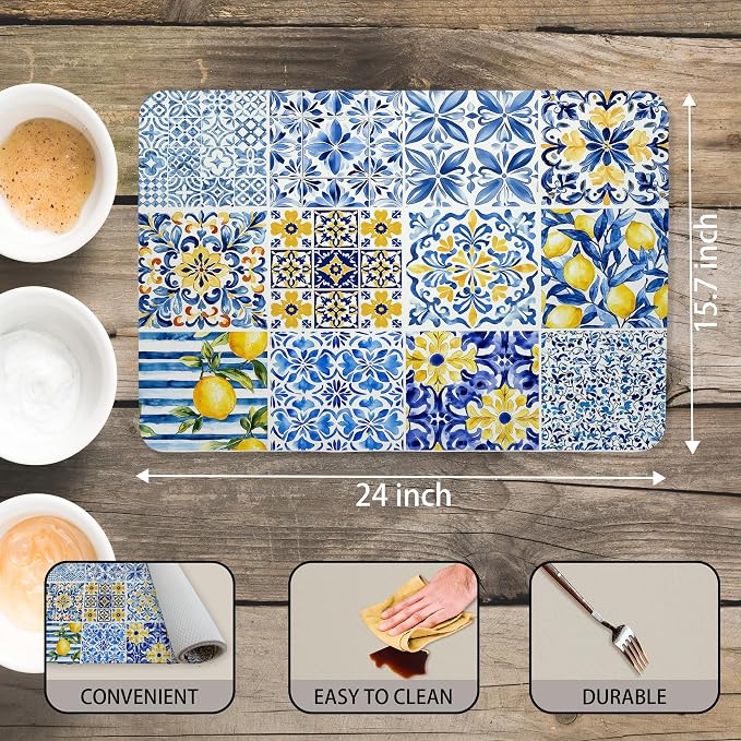 Mediterranean Tiles Dish Drying Mat, Vintage Azulejo Absorbent Dish Drying Mats - Image 3