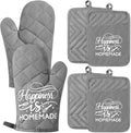 GROBRO7 6Pcs Cotton Oven Mitts and Pot Holders Set Happiness is Homemade Heat by GROBRO7